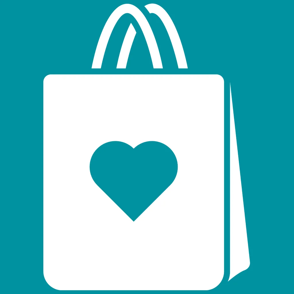 Shopping bag with heart in the centre icon